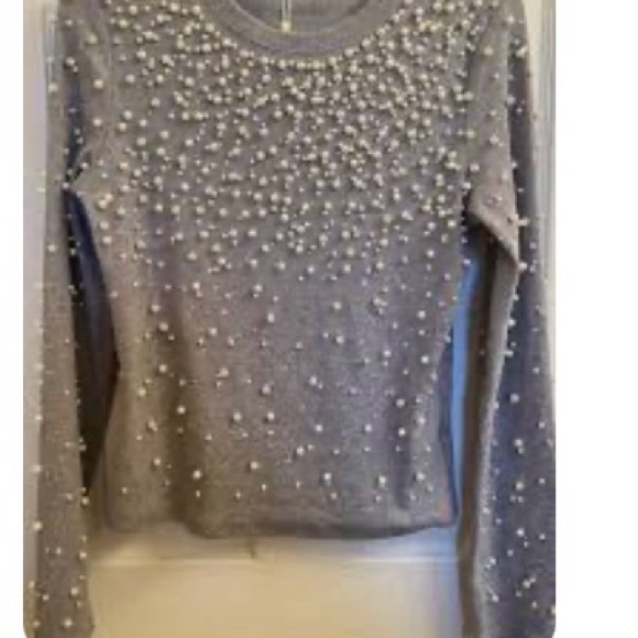 Gray Sweater with Pearl Embellishments nwt x-large - Picture 2 of 8